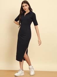 Trend Arrest Women’s Navy Cotton Slim-Fit Maxi Dress