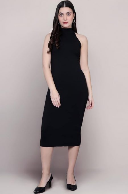 UNFLD Halter Neck Slim-Fit Midi Dress