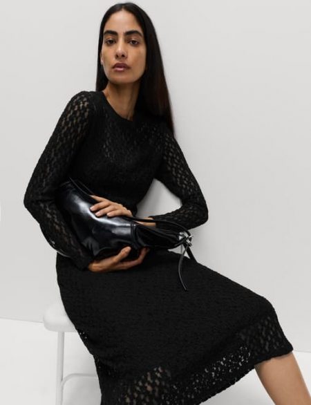 M&S Women’s Slim-Fit Neck Dress – Solid Color Elegance