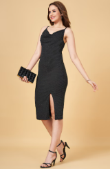 Women’s Black Embellished Knee-Length Slim-Fit Dress – Casual & Chic